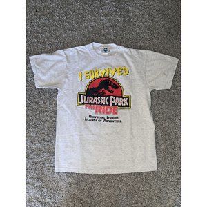 Vintage Universal I Survived Jurassic Park The Ride Grey Shirt Size Small
